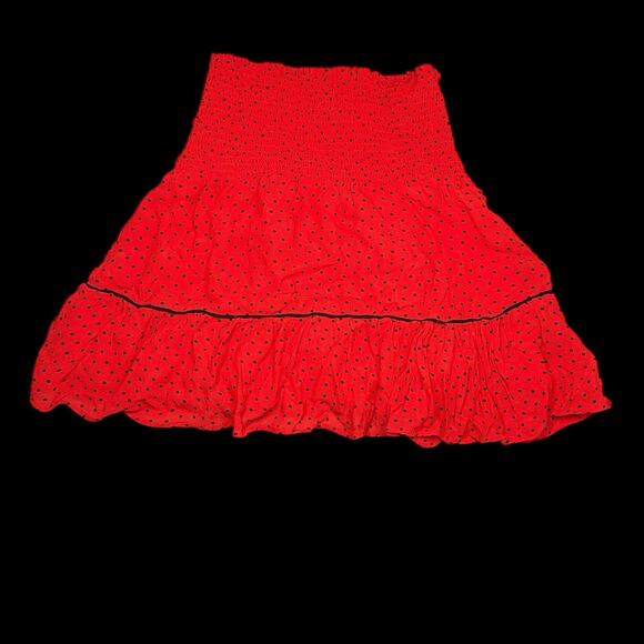 GANNI Womens Sz 38 US 6 Fiery Red Polka Dot Ruffle Tiered Skirt Mullin Georgette - Picture 1 of 9